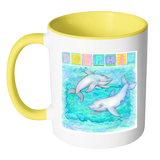 11oz Mug - Dolphins Play - White with Accent Color