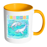 11oz Mug - Dolphins Play - White with Accent Color