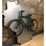 State of Wisconsin with Bike Metal Art - 12" x 12"